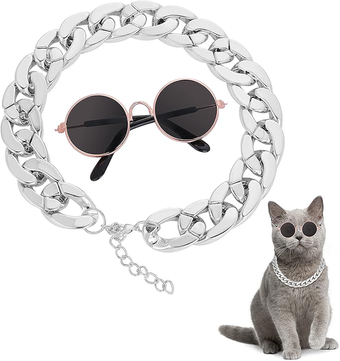 Cat Sunglasses Gold Chain Costume Decorations UV Protection Classic Retro Puppy Retro Sunglasses Faux Photo Props