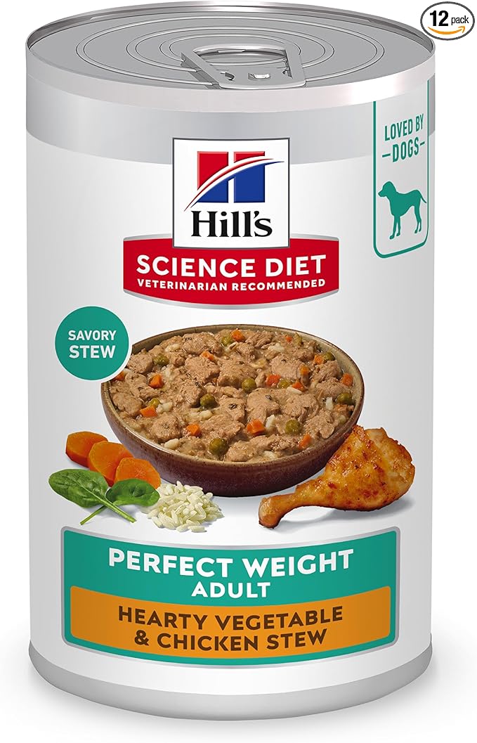 Hill's Science Diet Adult Perfect Weight Wet Dog Food, Hearty Vegetable & Chicken Stew, 12.5 oz. Cans, 12-Pack