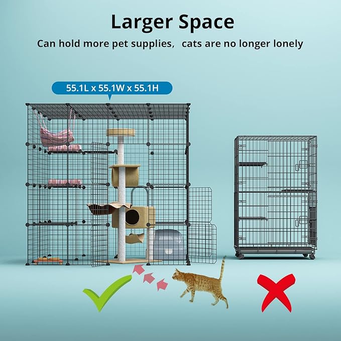 Oneluck 4-Tier Extra Large Cat Cages Indoor, 55.1 Inch Enclosure, Catio DIY Cat Playpen Detachable Metal Wire Kennels Cat Crate Exercise Place Ideal for 1-4 Cats