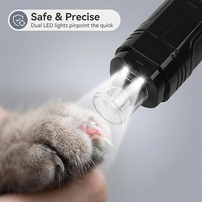 Kanes Nail Grinder, 2026 New 3-Speed Dog Nail Trimmers, Rechargeable 8h Running Time with 2 LED Lights Trimmer, Low Noise Electric Pet Grinder for Large Medium Small Dogs & Cats (1 Set Black)