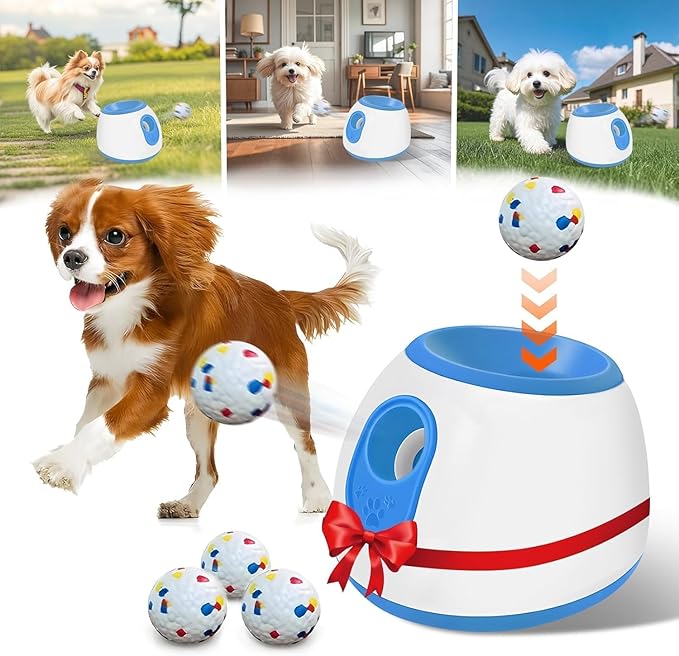 Automatic Dog Ball Thrower Launcher - Mental Stimulation Dog Toys, with 3 Launching Distance(10/20/30FT) for Small and Medium Dogs