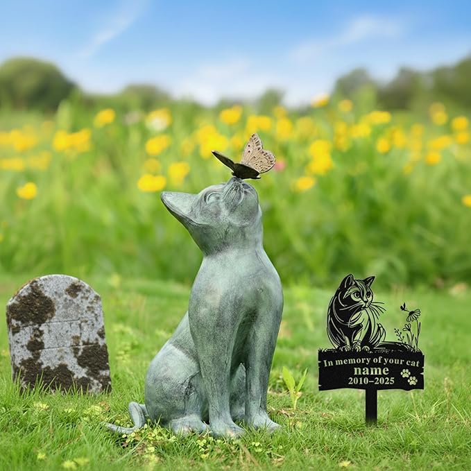 Custom Cat Grave Marker Outdoor, Personalized Metal Cat Memorial Grave Stake with Name and Date, Outdoor Waterrproof Cats Memorial Plaque