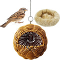 Rattan Birds Nest for Cage Hanging Parakeet House Chewproof Parrot Breeding Bed Small Budgies Hideout Swing Hut Bird Cage Accessories for Lovebirds Cockatiel Conure Finch Canary (Brown)