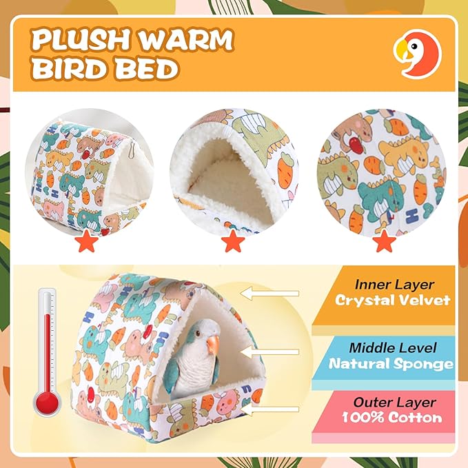 SUSOO Plush Warm Bird Bed - Hanging Bird Nest Snuggle Velvet Shed Tent Cage Fluffy Hut Winter Sleeping Hideaway Hammock House for Parrot Parakeet Conure Cockatiel Budgies Lovebird (White, M)