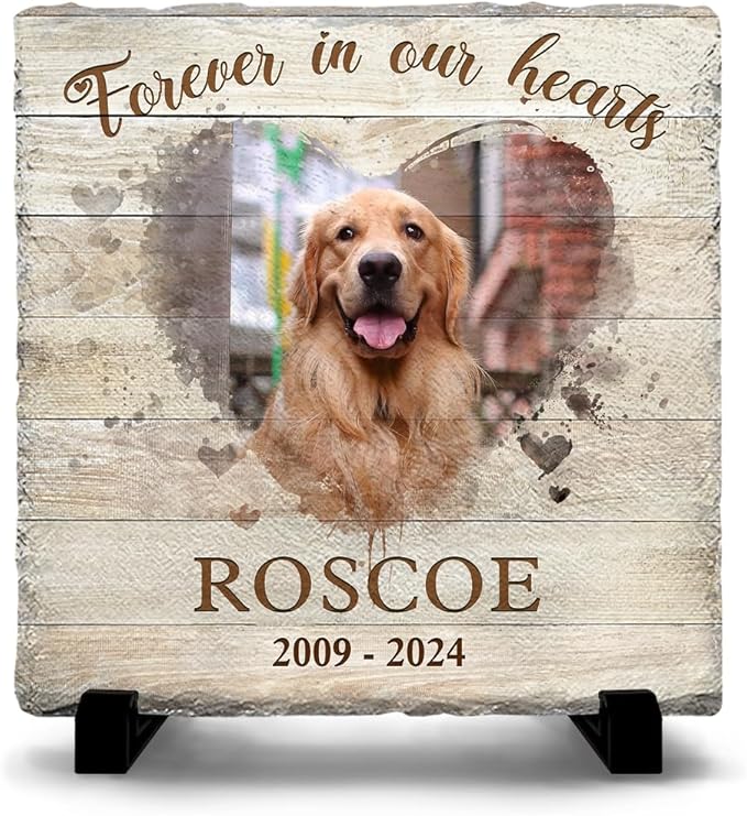 Personalized Pet Memorial Stones for Dogs - Square Headstones for Cemetery - Dog Remembrance Gifts - Memorial Plaques Engraved Forever in Our Hearts