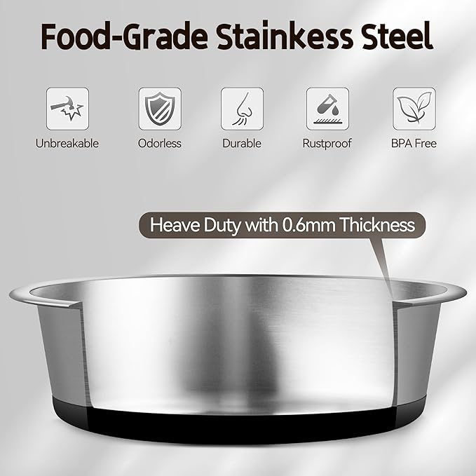 Stainless Steel Dog Bowls, Non Slip Dog Metal Bowls, 2 Pack Food and Water Pet Feeders Heavy Duty Dishwasher Safe (64oz, 8cup)
