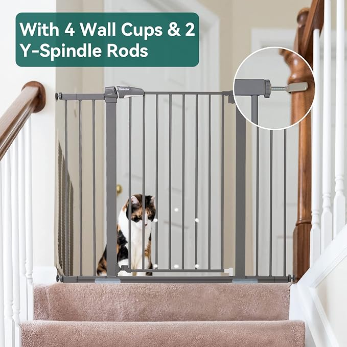 Babelio Metal Auto Close Baby Gate,Extra Wide Pet Gate for The House and Doorways, Pressure Mounted Walk Thru Child Gate with Door (Gray, 36" Tall 29"-48" Wide)