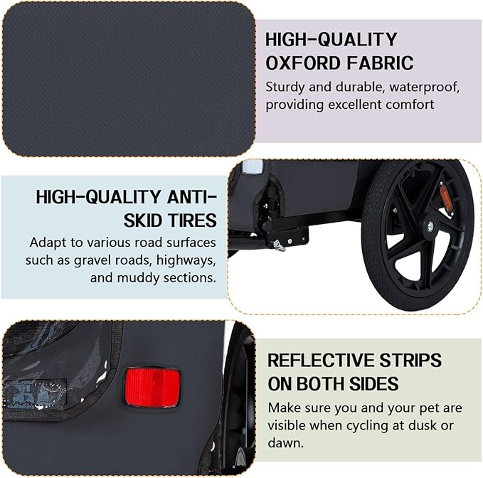 Anwick Dog Bike Trailer, Heavy Duty Dog Trailer for Bicycle, Cart Pet Bike Carrier with 3 Doors, 16" Wheels, Flag, Collapsible to Store, Pet Cart Bicycle Carrier for Small and Medium Pets