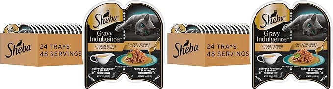 Sheba Gravy Indulgence Adult Wet Cat Food,Wet Food for Cats Chicken Entree in Extra Gravy,2.6 oz. Twin-Pack Trays (,48 Servings),24 Count (Pack of 2)