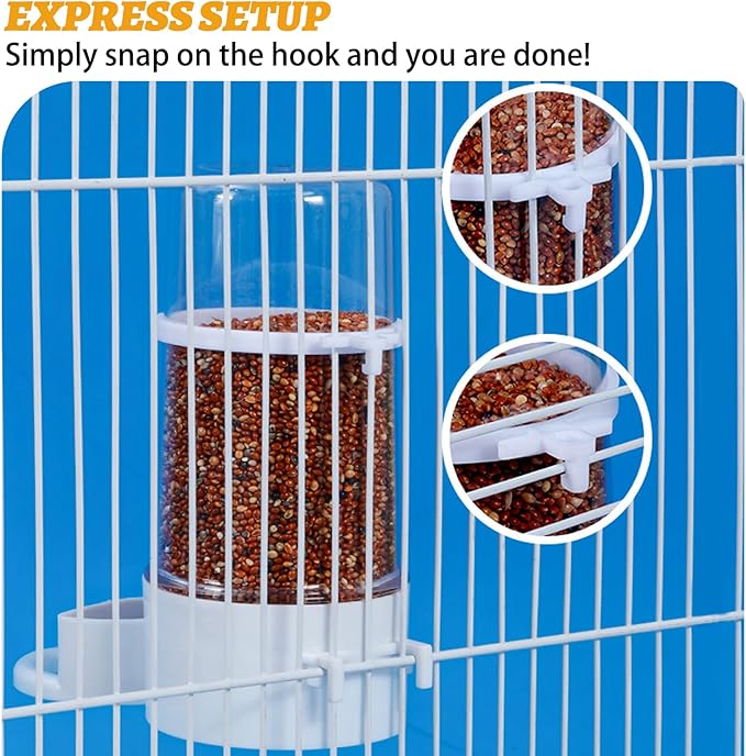 2 Pieces Bird Feeder Water Dispenser, Automatic Bird Feeder and Drinker Set for Cage, No Mess Hanging Parrot Food Bowl, Parakeet Cage Accessories for Hamsters,Pigeons,Parrot (A)