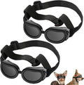 Lewondr 2 Pack Dog Sunglasses Small Breed Dogs Goggles UV Protection,Goggles for Small Dogs Eye Wear Protection with Adjustable Strap Windproof Anti-Fog Doggy Doggie Sunglasses for S-mall Dog, Black