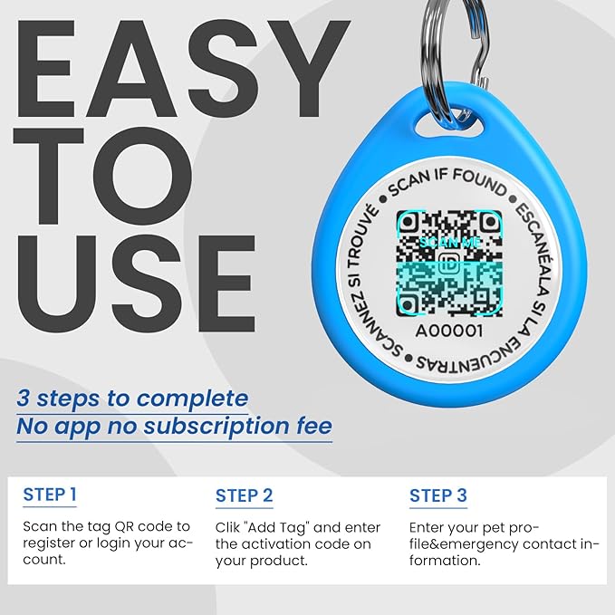 3 Pack Cat Tags Personalized Small, QR Code Cat Name Tags for Kitten Collar, Scan Location Alerts, Blue,Orange,Green S