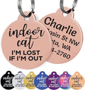 GoTags Personalized Small Indoor Cat Tag - Engraved with 4 Lines of Custom ID - Rose Gold Stainless Steel Round Pet ID Tag