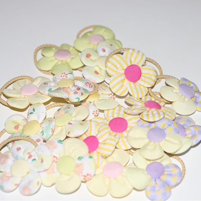 20 Pcs Handmade Cute Puppy Hair Bows, Flower Bowknot with Rubber Bands for Small Dog Hair Ties Accessories Cream Yellow
