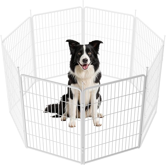 SunsGrove Indoor Dog Playpen, 40 Inch 2 Panels Play Pen for Medium and Large Dogs, Easy Setup Anti-Rust Pet Fence, White