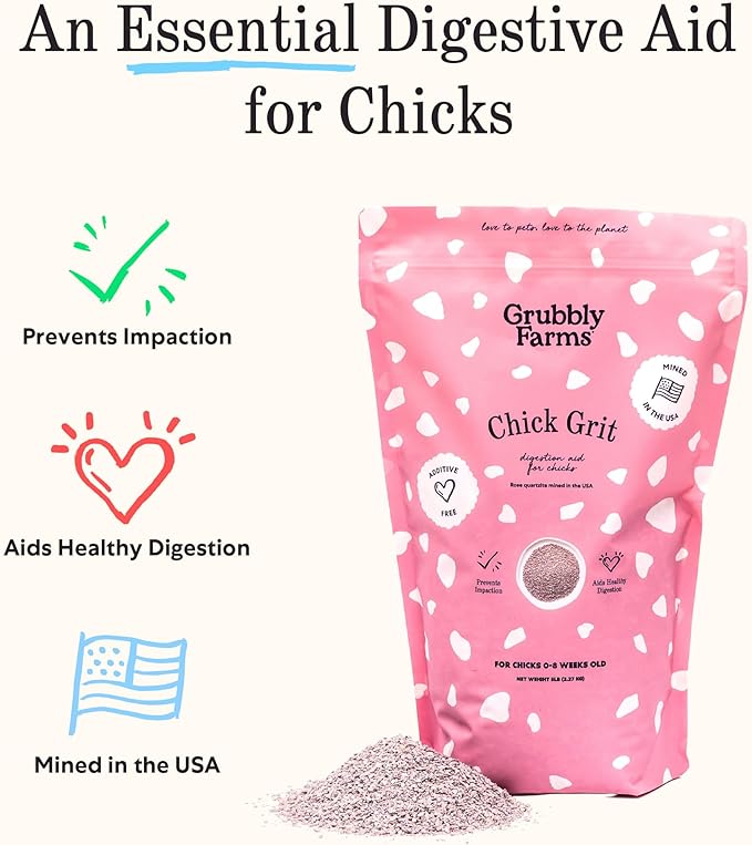 Grubbly Farms Chick Grit for Baby Chicks 0-8 Weeks - Rose Quartz - USA-Mined Digestive Aid Prevents Crop Impaction - 5 lb Bag