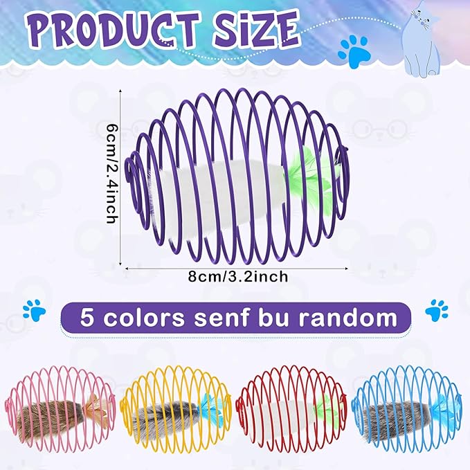 Jecery 5 Pcs Cat Spring Balls Toys Stretchable Rolling Balls Colorful Playful Coils Interactive Action Toy Caged Rats for Kitten Pet Supplies (Feathered Radish,Multicolor)