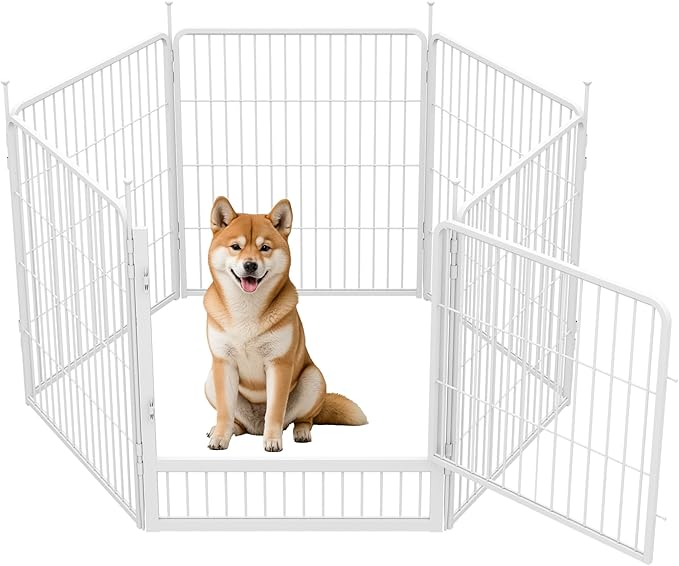 SunsGrove Indoor Dog Playpen, 32 Inch 6 Panels with Wider Door for Small and Medium Dogs, Easy Setup Anti-Rust Pet Fence, White
