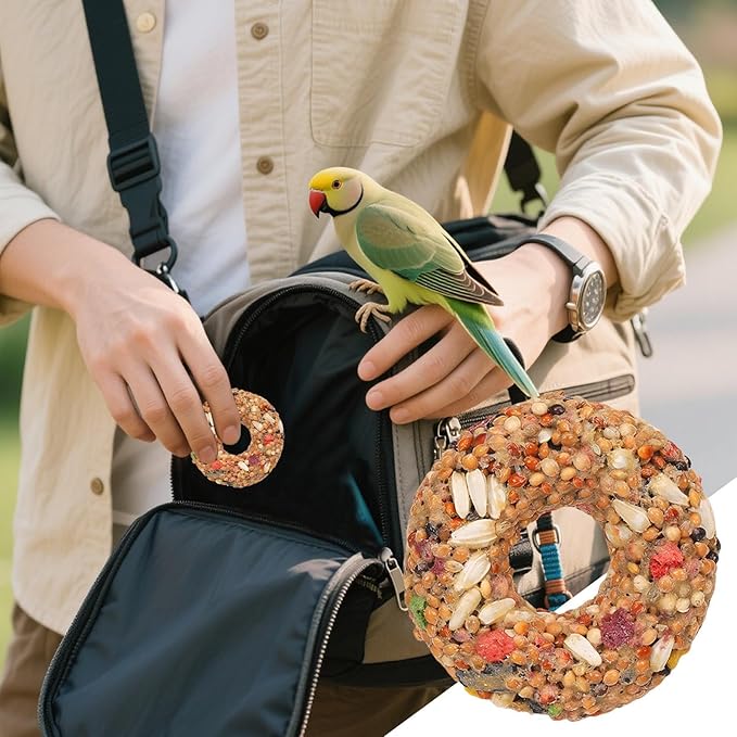 Bird Cage Toys - Grain Teether Treats, Donut Shaped Snack, Colorful Chewing Accessory | for Cockatiels Parrots Budgies Finches, Aviary Play Training Supplies, Interactive Pet Bird Enrichment