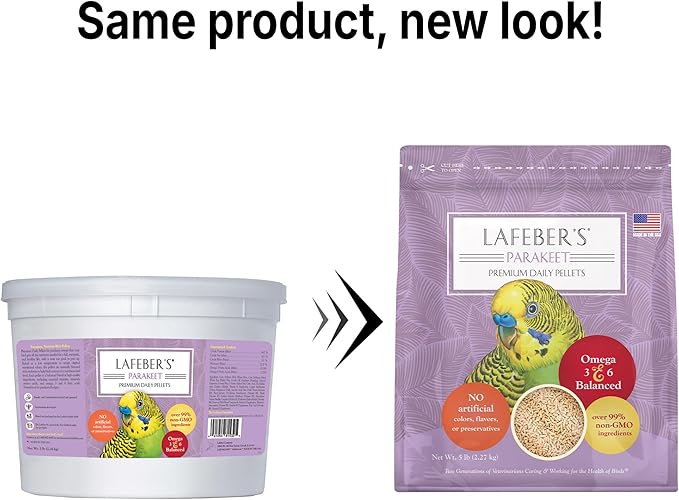 LAFEBER'S Premium Daily Diet Pellets Pet Bird Food, Made with Non-GMO and Human-Grade Ingredients, for Parakeets (Budgies), 5 lb