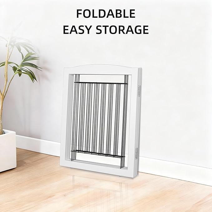 ZJSF Freestanding Dog Fence Indoor, Foldable Dog Gate for Doorways, Stairs or Hallways, Sturdy Wood Extra Wide Pet Gate with Support Feet for The House, White, 24 "Height-2 Panels