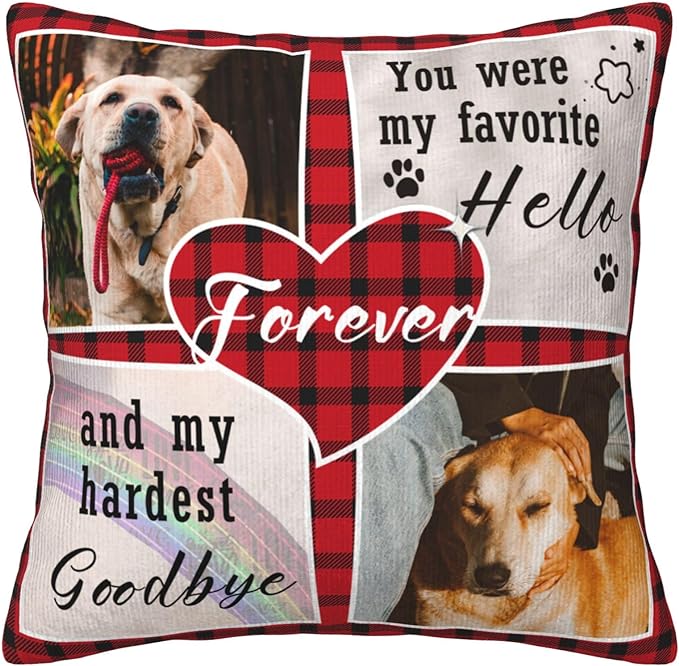 Funnylife Personalized Pet Memorial Throw Pillow with Photo Pet Memorial Gifts for Dogs Cats Loss of Dog Sympathy Gift Dog Bereavement Remembrance Picture Pillow
