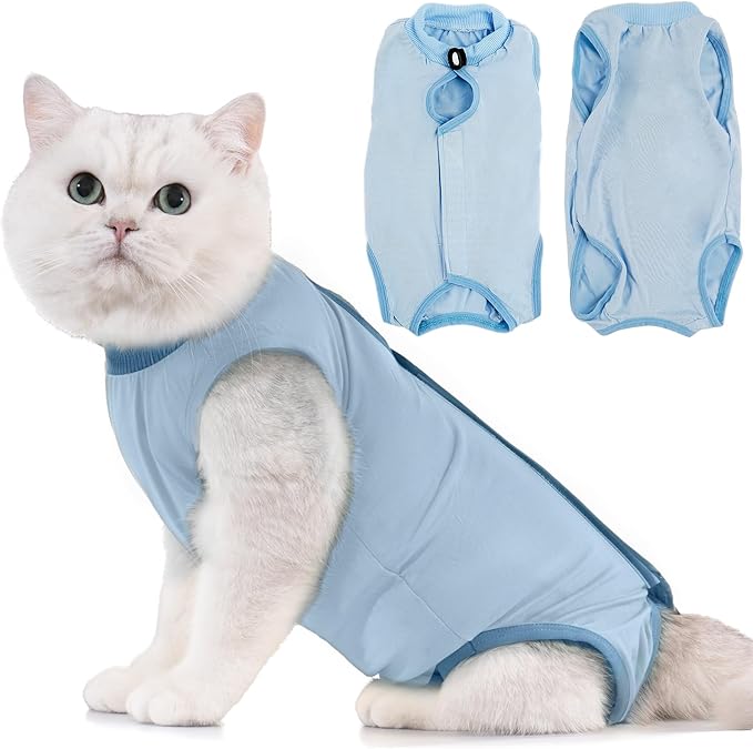 Avont Cat Recovery Suit - Kitten Onesie for Cats After Surgery, Cone of Shame Alternative Surgical Spay Suit for Female Cat, Post-Surgery or Skin Diseases Protection -Blue(S)