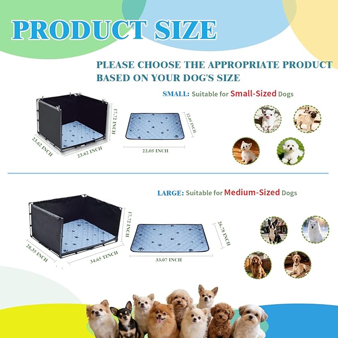 Dog Pee Pad Holder Tray with Washable Pee Pad - Foldable Indoor Potty Station for Small to Medium Dogs, Portable & Reusable Litter Box with High Walls (Small)