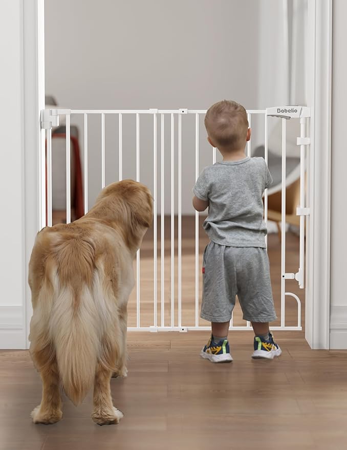 Babelio Removable & No Bottom Bar Baby Gate, 29-43", 36" H Extra Tall Hardware Mounted (Drill Needed)| Wide Walk-Thru| Auto-Close Safety Dog/Pet Gate for Stairs & Doorways (White)