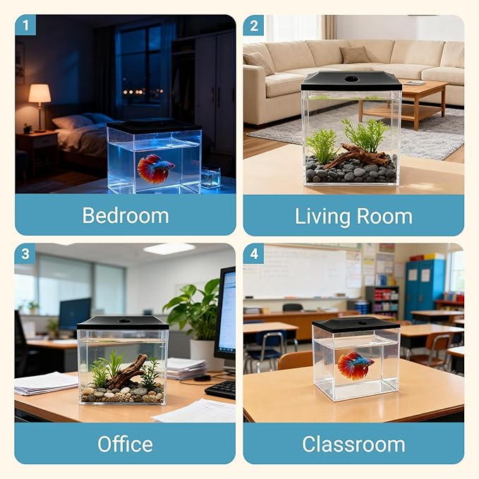0.8-Gallon Cube Fish Bowl, Shatterproof Plastic Fish Bowl with LED Lighting, Temporary Fish Tank for Isolation, Decoration & Education