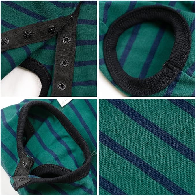 Dog’s Recovery Suit Post Surgery Shirt for Puppy, Wound Protective Clothes for Little Animals(Green Black Stripe-m)