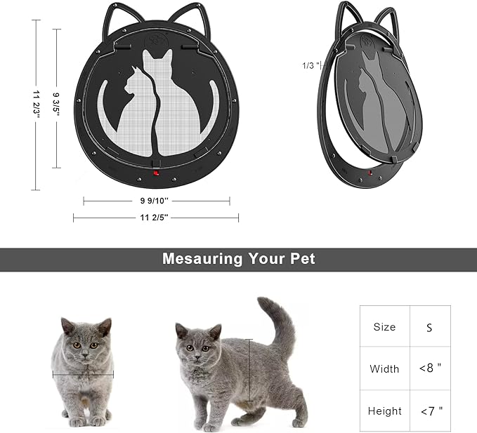 HIDROSIL Cat Door for Screen Door, Inside Openning 10x10x0.5 inch, Patent Desigh Pet Screen Door with Lockable Magnetic Flap for Doggy and Cat Door, Suitable 0-18lb Cats and Small Dogs, Black