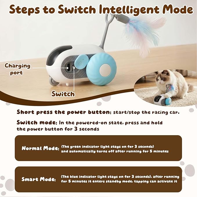 Interactive cat Toy, Rechargeable, Automatic Moving Kitten Toy, New Type of cat Toy with Tail, Touch-Activated Kitten Toy for Play, Suitable for Indoor Boredom Relief for Adult Cats (Blue)