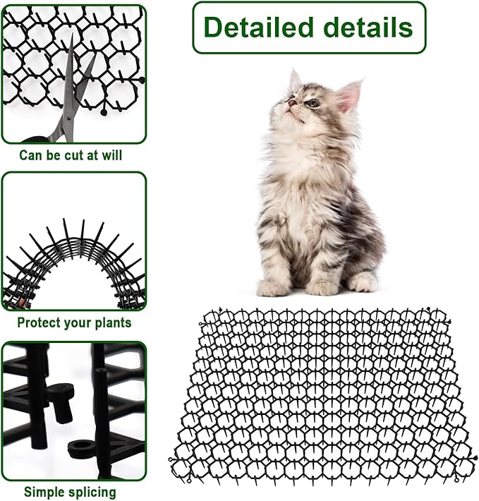 Cat Fecal Mat Sets, Cat Deterrent Mat with Nails Perfect for Garden Animal Barrier, Scat Mat for Cats with Spikes(10 Pack, 12 x 16 Inch, Black)