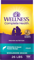 Wellness Complete Health Adult Dry Dog Food, Wholesome Grain Kibble, Natural, Chicken Free, Whitefish and Sweet Potato Recipe, 26 lb Bag