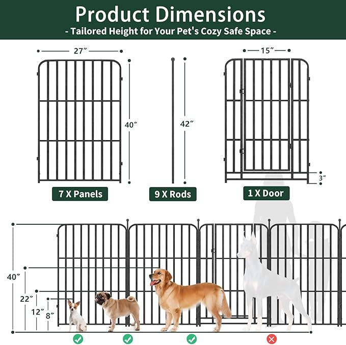 40" 8 Panels Metal Dog Playpen for Medium & Large Dogs - Thickened Steel Tube with Gravity Lock & Ball Head Iron Rods, Indoor Outdoor Exercise Pen for Yard, RV & Camping