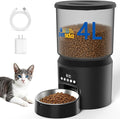 Automatic Cat Feeders, 4L Timed Cat Dry Food Dispenser Auto Pet Feeder for Cats and Small Dogs Dual Power Supply 9 Meals Programmable 1-15 Portion Per Day with Stainless Bowl Easy Clean