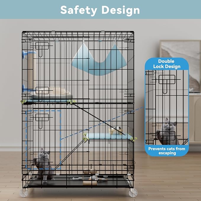 3-Tier Cat Cage Indoor: Medium Cat Enclosure Pet Playpen Detachable Metal Wire Kennel Collapsible Crate with Scratching Post & Plush Pads & Hammock for Cats Kittens