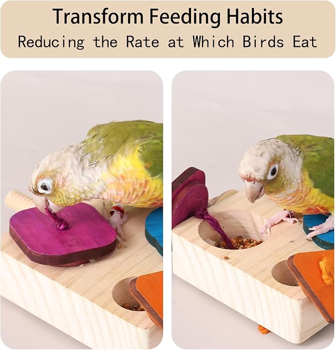 Birdie Puzzle Feeder - Interactive Foraging Toy for Parrots, Parakeets, Cockatiels, Conures | Mental Enrichment & Stimulation Game to Prevent Boredom (Colorful)