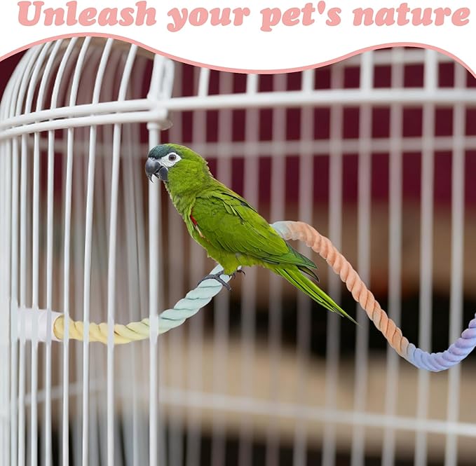 3 Pieces 79''/2 M Bendable Bird Rope Perch Stand, Colorful Climbing Rope Perches for Bird Cages Swing Pole Parrot Parakeet Cockatiel Lovebird Budgie Accessories 1 Short & 2 Long