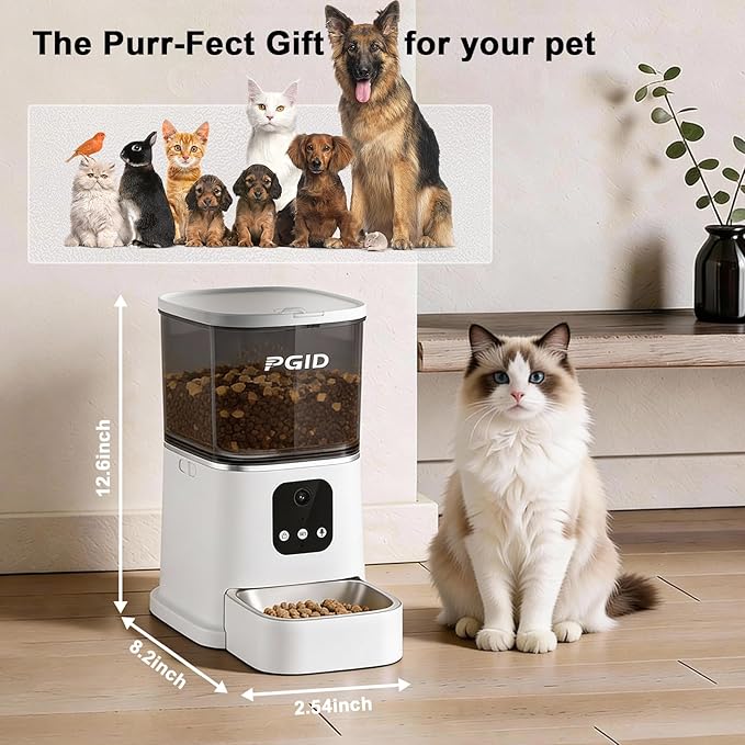 Automatic Cat Feeder, 2.4G WiFi Automatic Dog Food Dispenser，Auto Dog Feeder with APP Control, 5L Timed Auto Cats Food Dispenser w 2-Way Audio for Multiple Pet