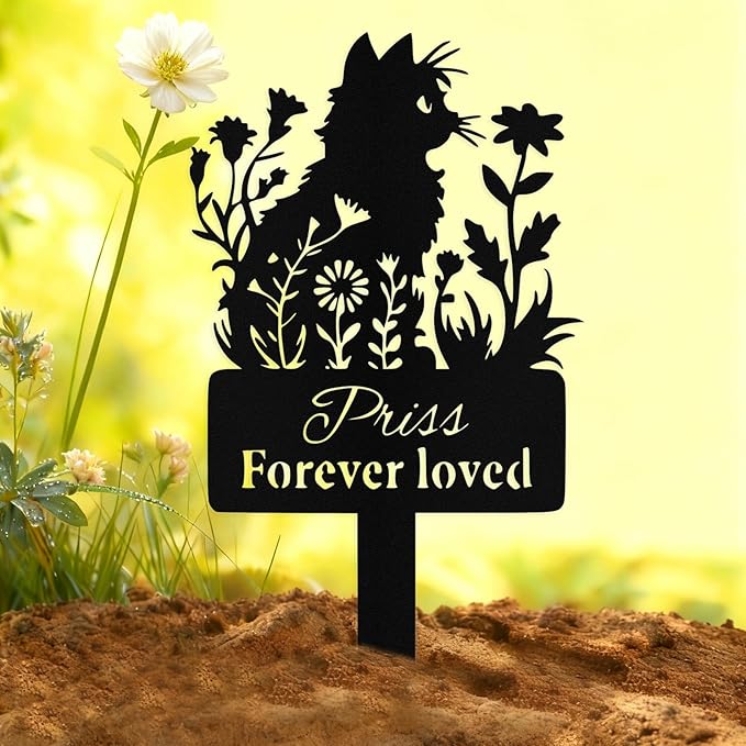 Custom Cat Grave Marker Outdoor, Personalized Metal Cat Memorial Grave Stake with Name and Date, Outdoor Waterrproof Cats Memorial Plaque