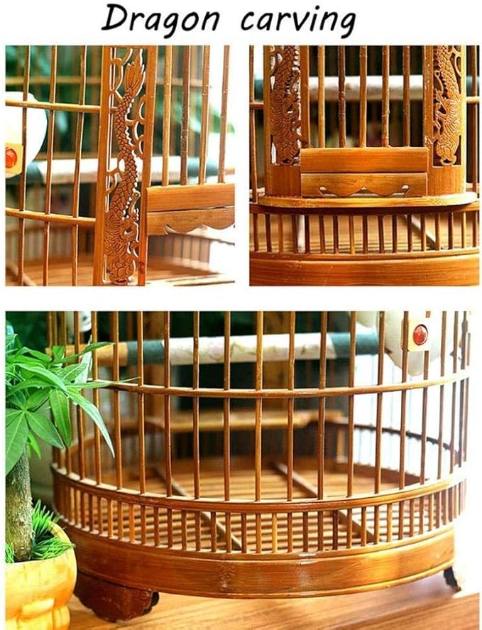 Bamboo Carved Bird Cage Traditional Chinese Style Boutique Thrush Bird Cage Garden Hanging Decor