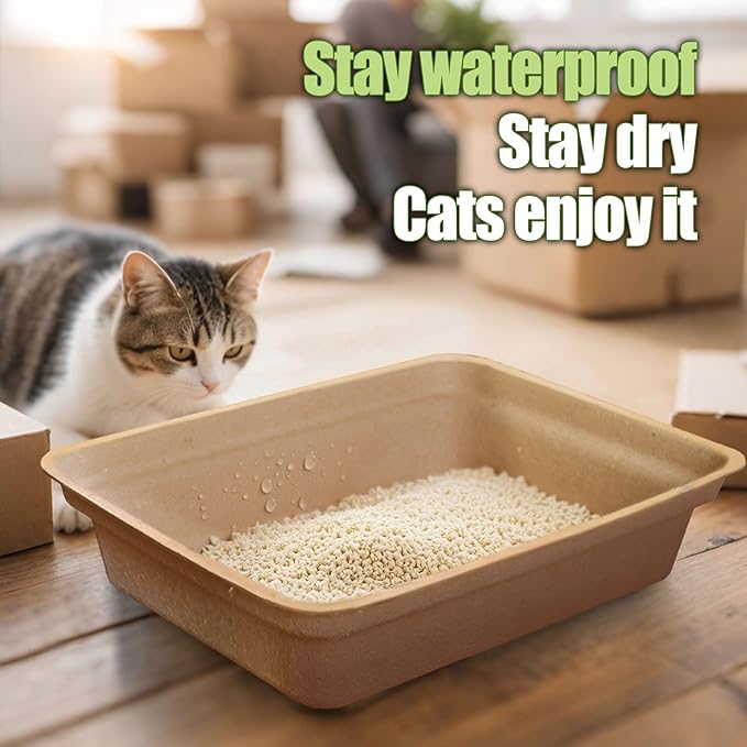 Disposable Litter Boxes for Cats Large: 2/4/6/8-Pack 17.5'' x 13.5'' Leak-Proof Sustainable for Indoor/Travel Use Standalone or as Liner 4-Pack