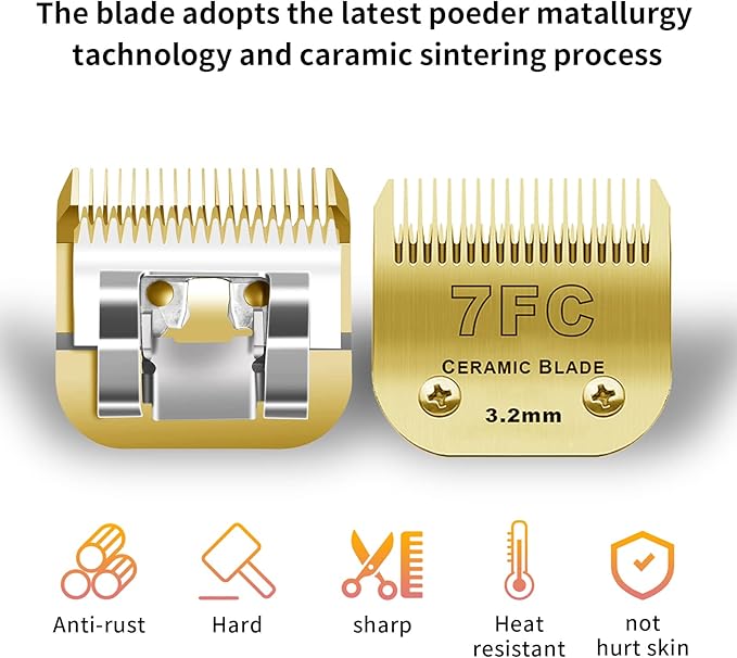 7FC/5FC/4FC Detachable Pet Dog Grooming Clipper Ceramic Blades Set,Compatible with Andis,Oster A5,Wahl KM10 Series Clippers,3 Pack,Gold
