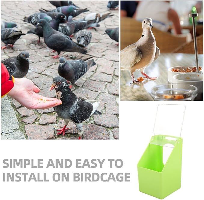 FRCOLOR 4pcs Hanging Pigeon Feeder Bird Cage Feeder with Lid Green Single Hole Bird Food Dispenser for Feeding and Watering Supplies