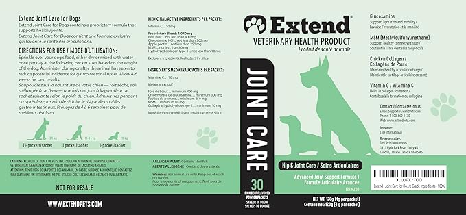 Extend Joint Care for Dogs - Hip and Joint Supplement Powder - Glucosamine for Dogs - Joint Pain Relief - MSM - Mobility & Flexibility Support - Advanced Joint Health - Made in USA