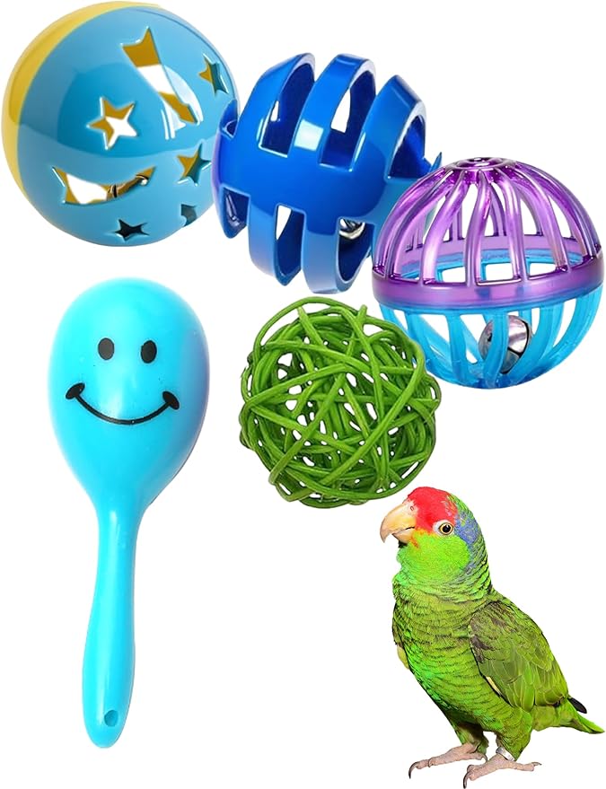 5-Pack Bird Toys for Parrots, Parakeets - Colorful, Safe, Fun for Big & Small Birds, Chase Toys Wildly (1.5'' - 2.8'')