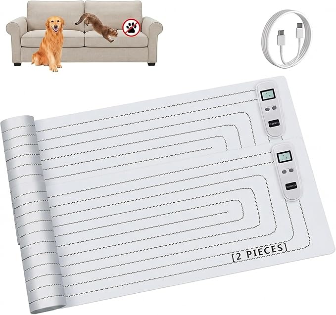 Seerway Pet Shock Mat for Dogs and Cats, 2-Piece 60"x 12" Rechargeable Electric Training Mats to Keep Pets Off Couch, Bed, Kitchen Countertop