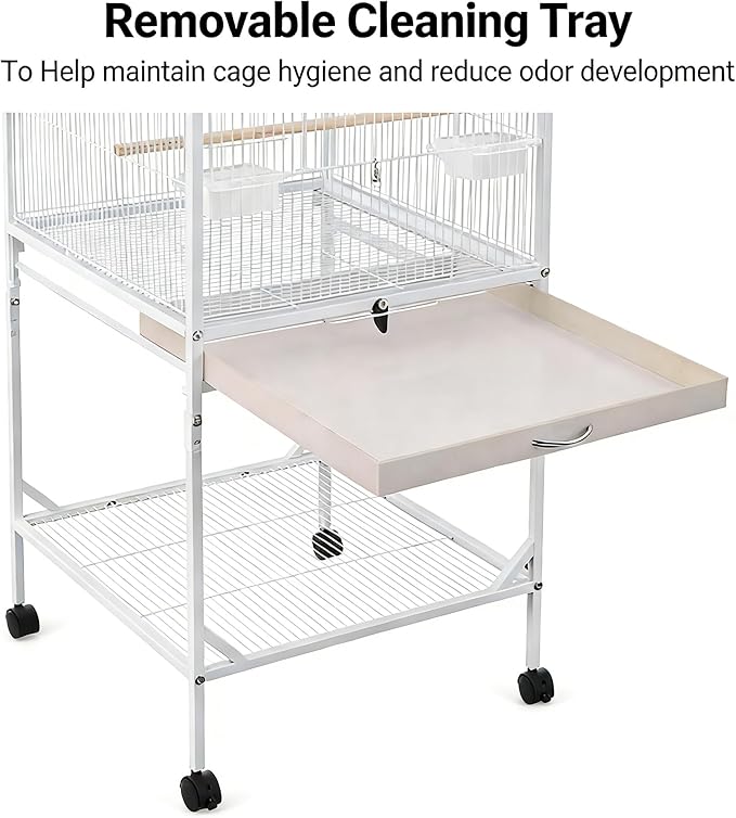 Bird Cage with Stand Rolling Wheels 18x18x54 Inch for Medium Small Birds, Open Top Metal Cockatiel Parrot Cage with Removable Tray Storage Shelf for Parakeets Lovebirds Finches (Black)